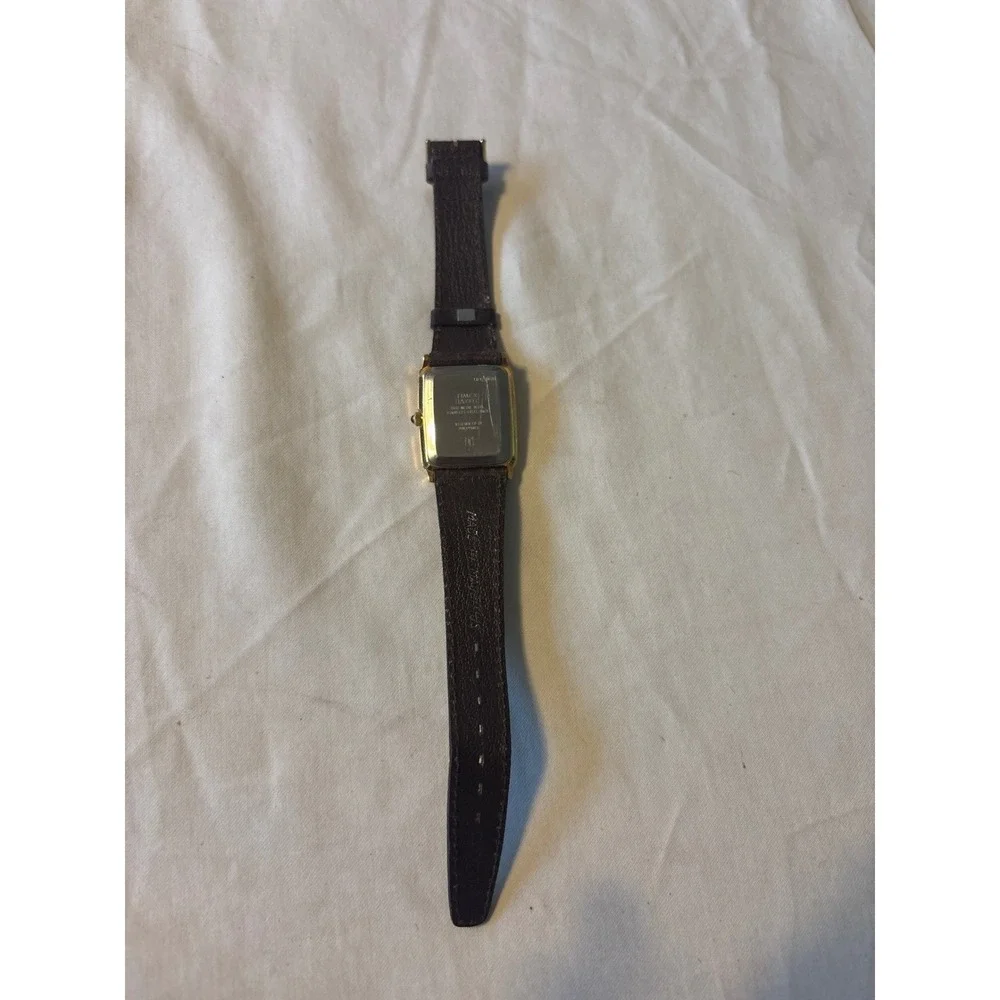 Timex Quartz Watch Unisex Gold Rectangular Brown Leather Strap selling for parts